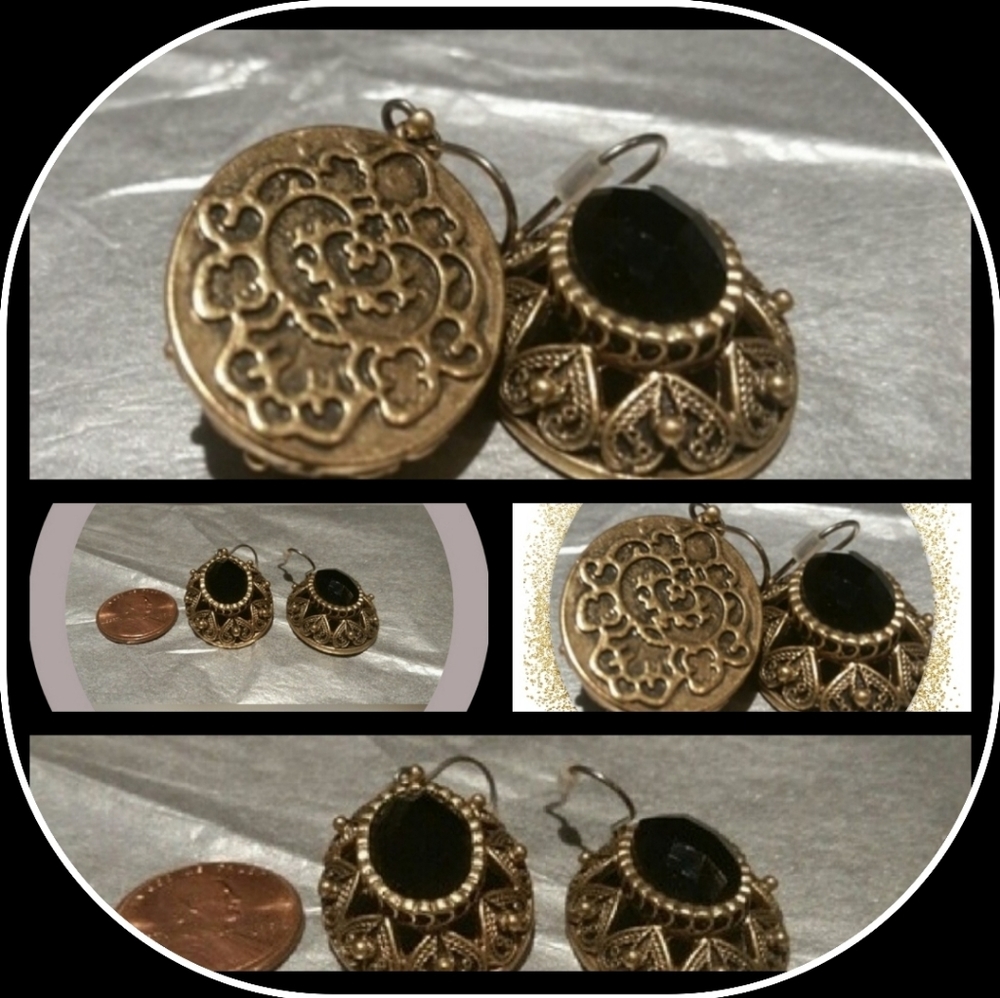 Lucky Brand Black Stone & Goldtone Earrings Fishhook Closure NEW